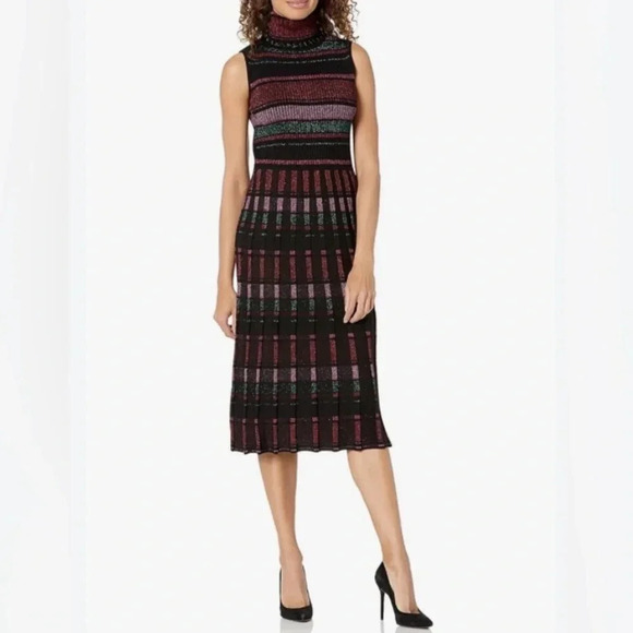 Maggy London Dresses & Skirts - NWT Maggy London Metallic Stripes Mock Neck Midi Sweater Dress (GMA Ginger Zee)